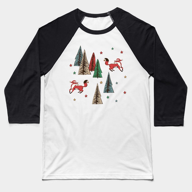 Cute Christmas Foxes Baseball T-Shirt by SWON Design